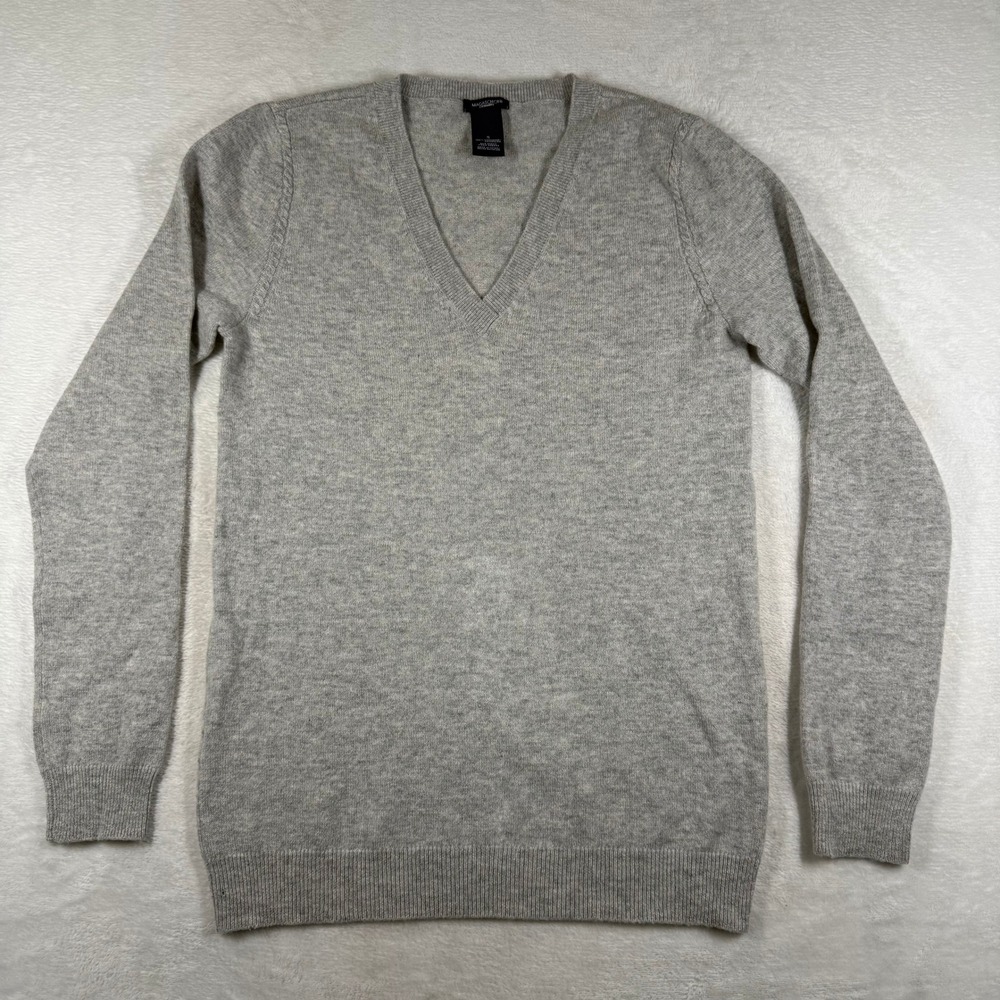Magaschoni Cashmere V-Neck Sweater Heather Gray Womens Small 998543 Long Sleeve